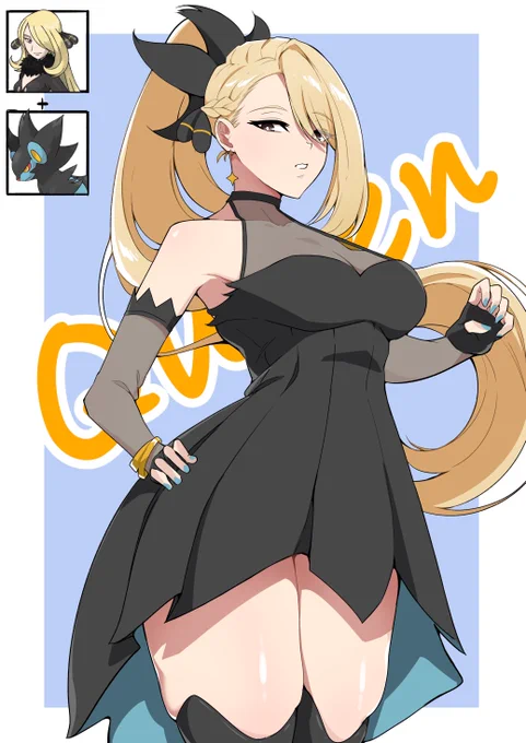 Cynthia x Luxray again [Majestic version] Comparing yesterday's version and today's, I would like you to tell me which one you like more: Girl dressed in a costume of the chosen pokemon (yesterday's) or girl characterized as the chosen pokemon (this one)
