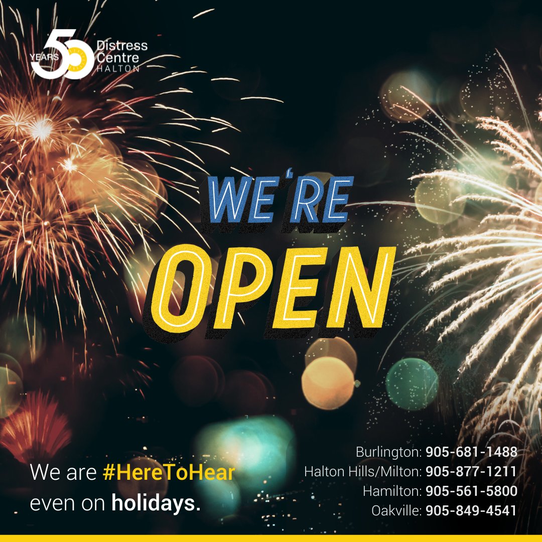 As we step into the new year, we want you to know that Distress Centre Halton is here to hear, even on holidays.💙💛

If you're feeling overwhelmed or just need someone to talk to, we’re here for you. Our support is always available, today and every day.

#HereToHear #NewYearsDay