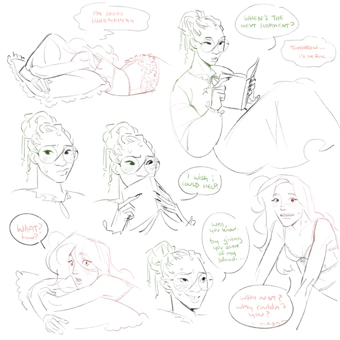 "i love hurt comf and drama so vampglinda au ok. glinda hasnt fed in a while and elphaba notices shes not well" -> OKAY SO. i had a similar idea... except mine was more silly than hurt. 1/2 https://t.co/N01ZP6ckyH 