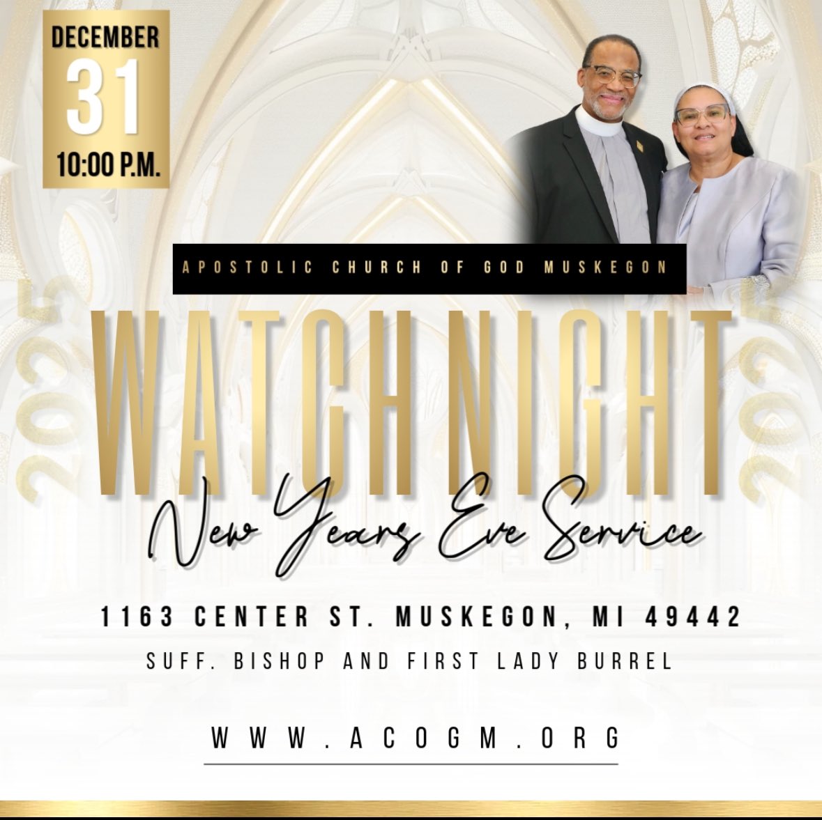 acogm's tweet photo. Join us tonight for New Year’s Eve “Watch Service” at 10:00PM EST.

In person: 1163 Center St. Muskegon, MI 49442

Online: Facebook Live  @𝙘𝙝𝙪𝙧𝙘𝙝𝙤𝙛𝙜𝙤𝙙𝙢𝙪𝙨𝙠𝙚𝙜𝙤𝙣 https://t.co/kwj7rD44Zo