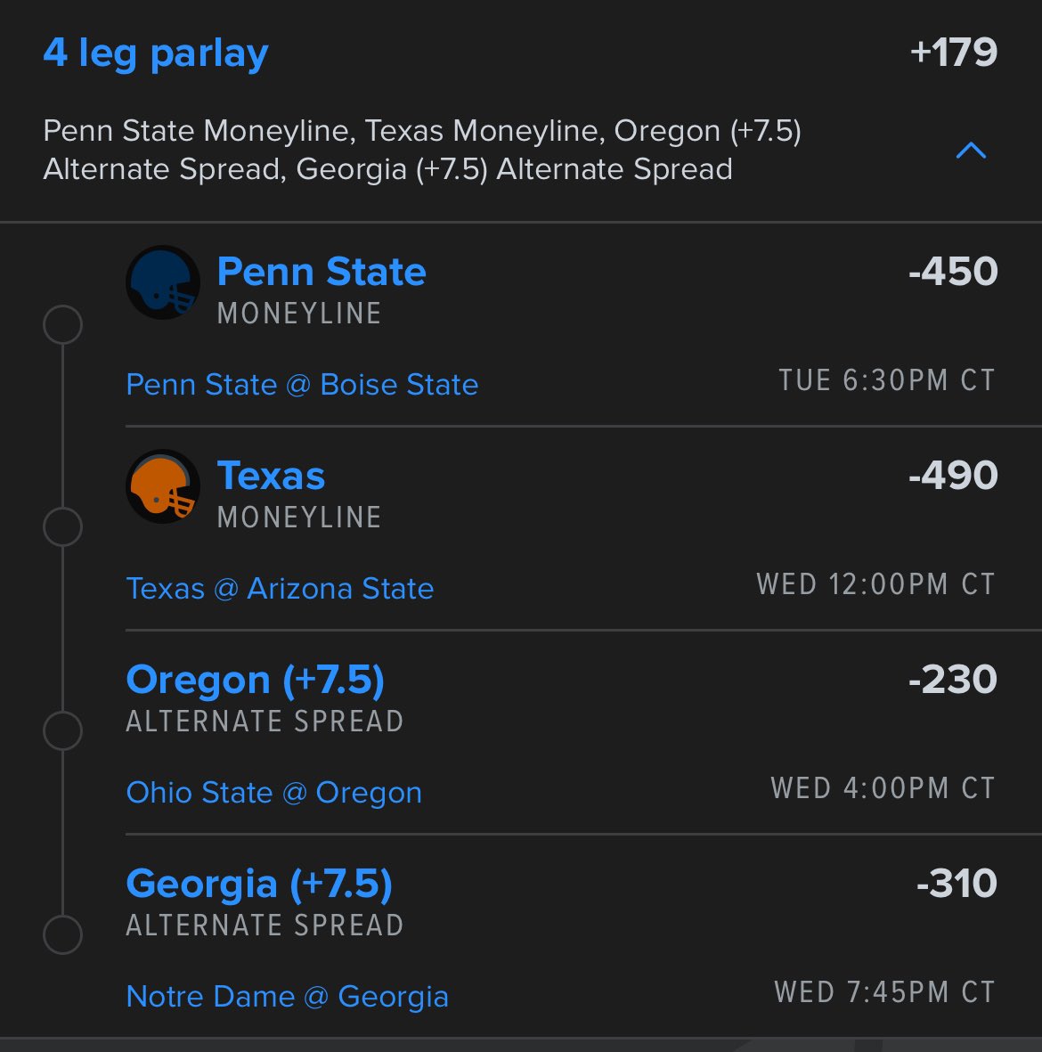 BetBossSports's tweet photo. 🚨#CFBPlayoff Quarterfinal Card🚨
🔒VIP plays are FREE today!
💰Penn St -7.5 -110 FD Boost
💰4 Game Lay +179
💰DK Boosted Parlay +524
🔥Happy New Year! Let’s win some damn money while we celebrate!
#CFB #GamblingX #collegefootball #NCAAF #NCAA #NCAAFootball #collegebets #CFBPicks