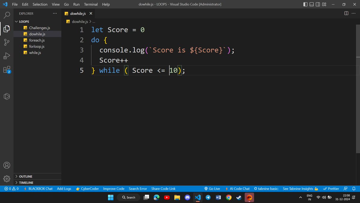 Faizanfrontend's tweet image. 🔴DAY-3 #100daysofcoding  #CodingJourney #hiteshdotcom #udemy 
- Started with JS already
- Learned about all types of loops in JS
- Completed with Loops quiz on Udemy
- Practiced some questions on loops
- Excited to move on to the next topic