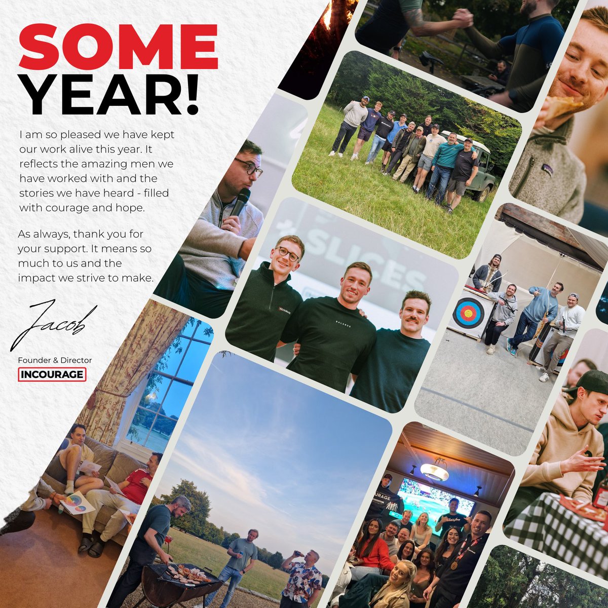 InCourage (@_incourage_) on Twitter photo Thank you to everyone who supported InCourage this year. Your kindness has helped us champion courage, hope, and connection for the amazing men we’ve worked with.
Here’s to making 2025 a year of even greater impact! 💪
<a href="/_Jacob_Adams/">Jacob Adams</a> Thank you to everyone who supported InCourage this year. Your kindness has helped us champion courage, hope, and connection for the amazing men we’ve worked with.
Here’s to making 2025 a year of even greater impact! 💪
<a href="/_Jacob_Adams/">Jacob Adams</a>