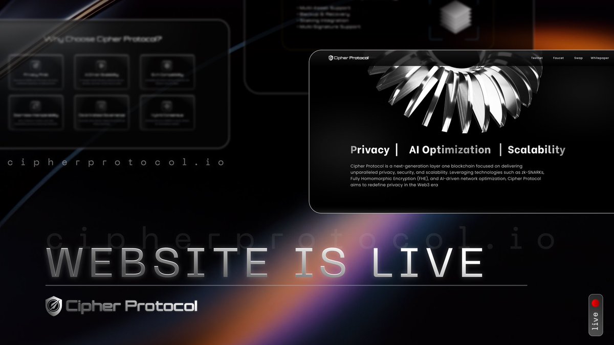 Cipher_Protocol's tweet image. CipherProtocol Website is LIVE!

Explore everything about Cipher Protocol.

Learn about our mission, technology, and how you can be part of building a more private, secure, and scalable Web3.

Check it out now 👇

WEBSITE: cipherprotocol.io

Stay tuned for more updates!