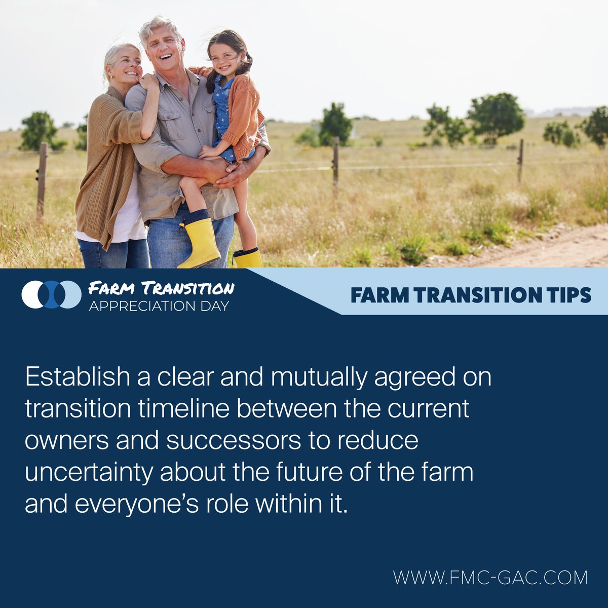 FMC_GAC's tweet image. #FarmTransition Tip: Start the conversation about farm transition at least 10 years before the transfer is set to take place to allow sufficient time for stakeholders to prepare and adjust.

Join us January 9 for Farm Transition Appreciation Day!
#FTADay2025…