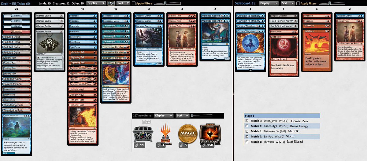 5-0🏆 after 3 consecutive 4-0 into 4-1.  I'm back to play after a short break from Magic and I can finally show you my secrets about what I  think it’s the best build. It couldn't have ended better, happy new year everyone and welcome back Twin! ✨
#MTGModern #URTwin <a href="/fireshoes/">Robert Taylor🔥</a>