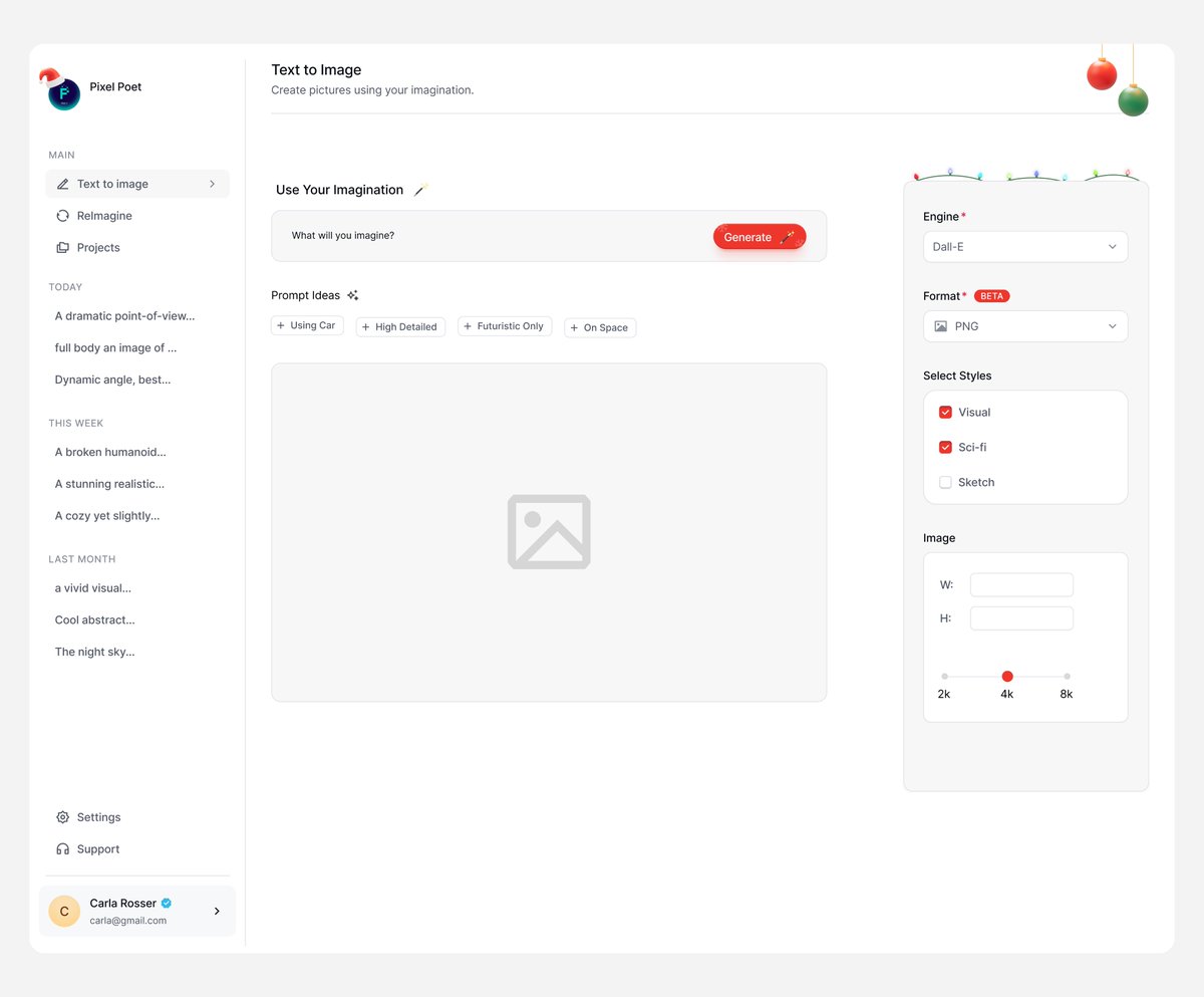 Pixel Poet Text to Image Dashboard Ui Christmas Edition