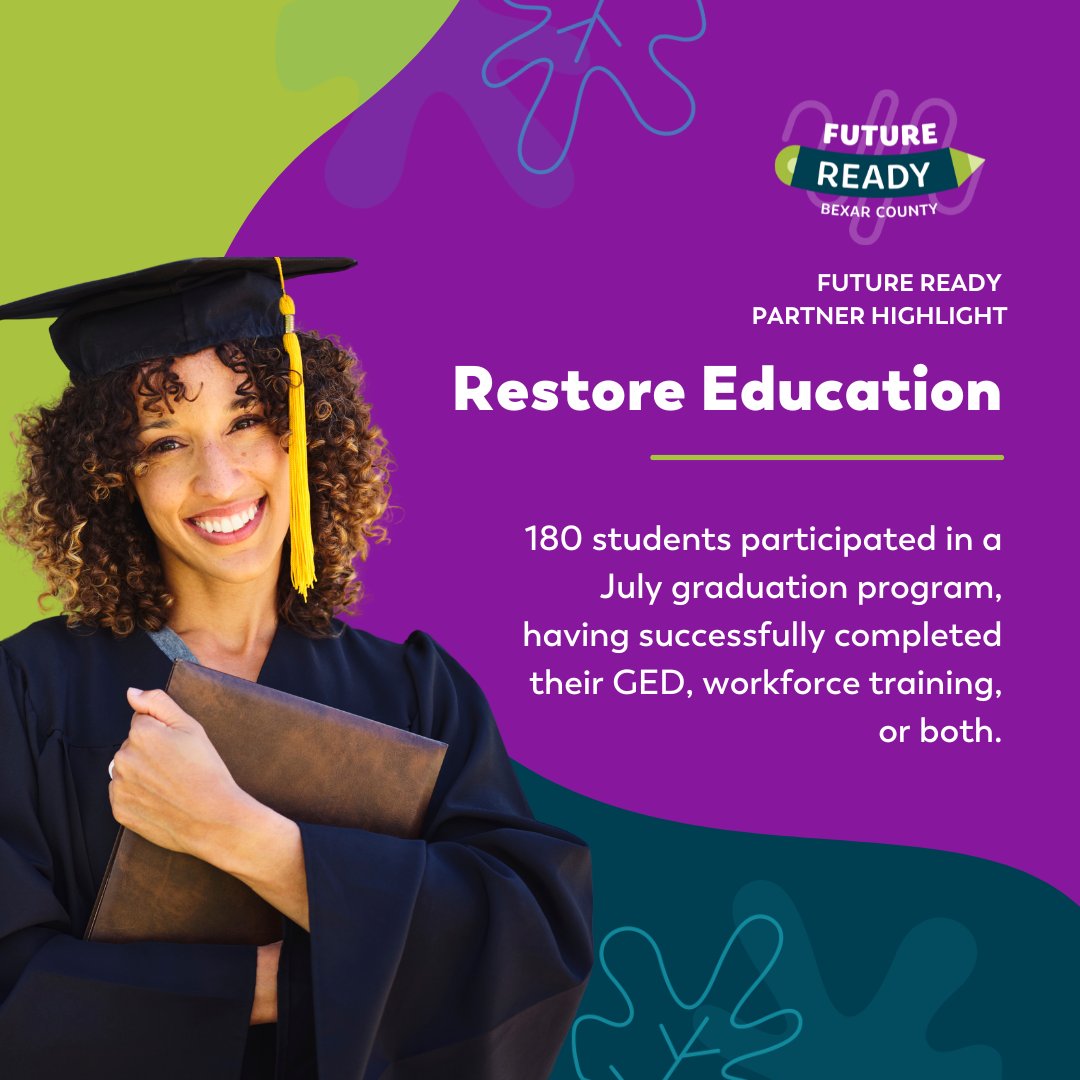 UPpartnershipSA's tweet photo. About 180 students who participated in Restore Education's graduation program successfully completed their GED, workforce training, or both.

We love to see our #FutureReady partners create more pathways towards economic mobility! #FutureReadyHighlight https://t.co/P8nDNfGMdi