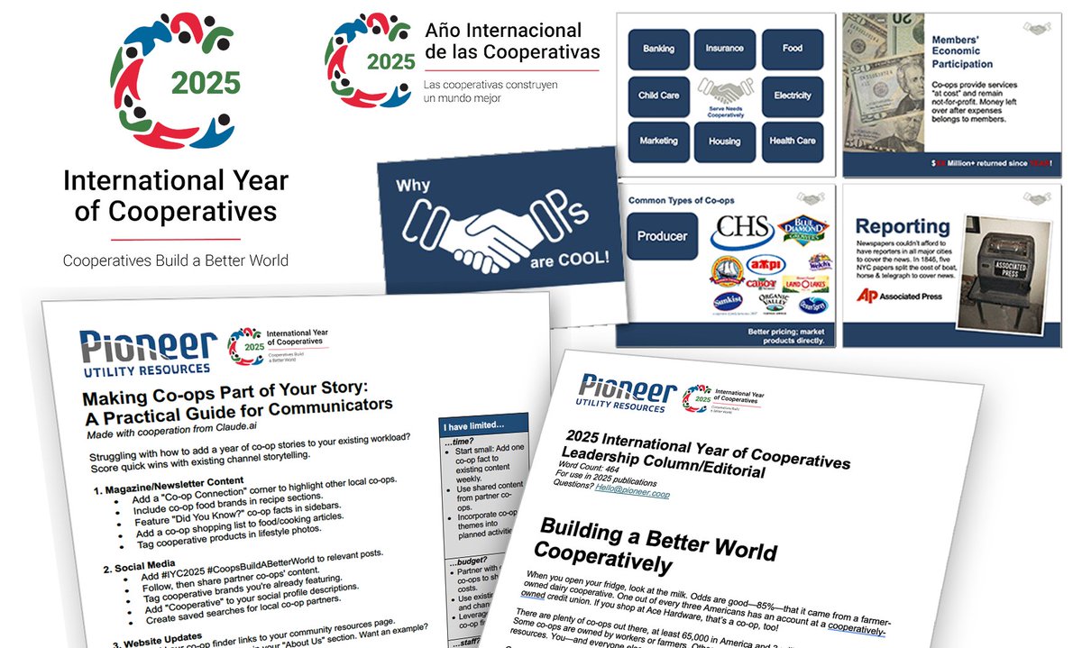 Strengthen the stories you’ll share in 2025, the International Year of Cooperatives. Ready, set, cooperate: 
🤝 Use the global logo and tagline 
🤝 Learn more co-op stories 
🤝 Build a co-op culture 
🤝 Celebrate cooperatively 
Get your storytelling tools: pioneer.coop/2025yearofcoop…