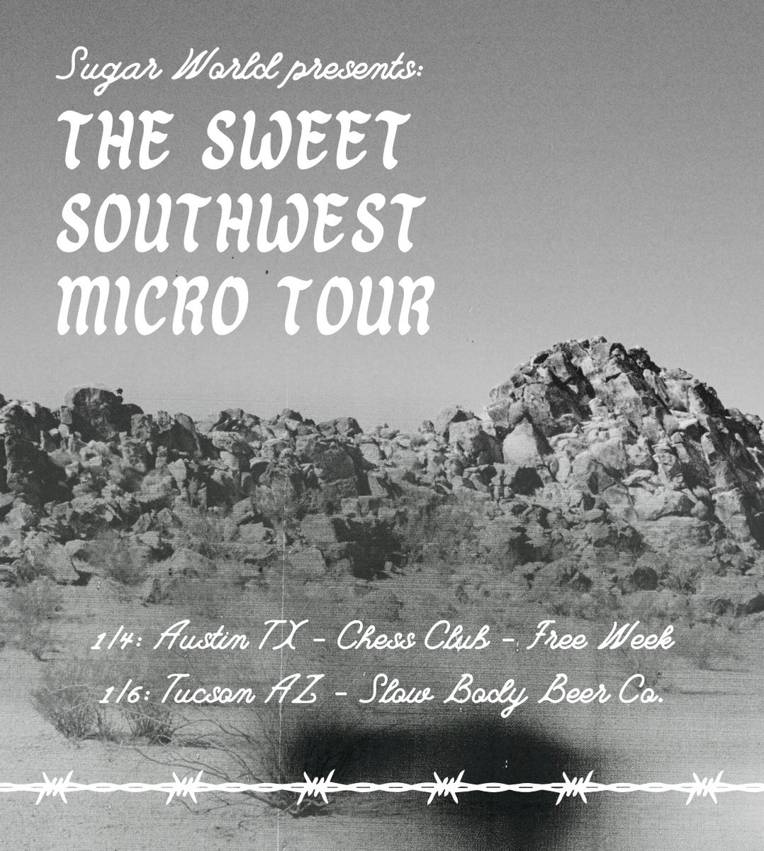 We are heading out on our first little tour this week!

1/4: Austin TX - Chess Club - Free Week show with Leche, Queen Serene, Guiding Light, &amp; Prehuman (9pm)

1/6: Tucson AZ - Free show at Slow Body Beer Co. with Boyos &amp; Magic Mountain (7pm)

See you next year 🤓
