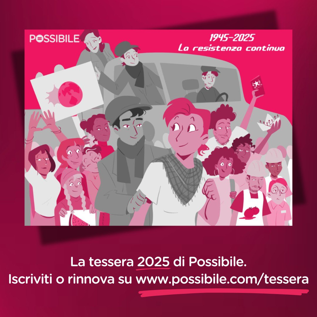 PossibileIt's tweet image. Anche quest'anno tra Natale e Capodanno si è aperto il tesseramento di Possibile su possibile.com/tessera e anche quest'anno vi presentiamo con orgoglio la nostra nuova tessera, disegnata da Giorgia Giorgi.
Per il 2025, abbiamo scelto di dedicarla alla Resistenza.