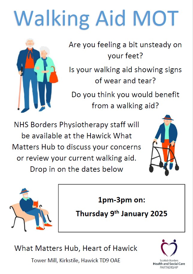 🚨 Reminder! 

This Thursday our Physiotherapy Team will be at the #Hawick What Matters Hub from 1-3pm to chat to you and provide more info.

👉 scotborders.gov.uk/whatmattershubs