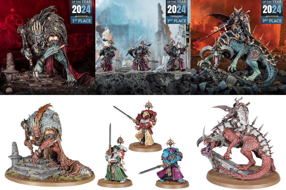 Because why not, here’s three of the Miniature of the Year 2024 winners and my three versions of them.
Which was fun.
#WarhammerCommunity