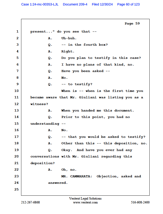 EndureFlourish's tweet photo. @lawcrimenews Thoughts on why Rudy wanted his witness list secret?
And why no one (other than Freeman &amp; Moss' attorney at Placa's depo on 12/26) informed Monsignor Placa that Rudy had listed him as a Jan16 NY trial witness re the FL condo's homestead status? https://t.co/kpL1h1jxQW