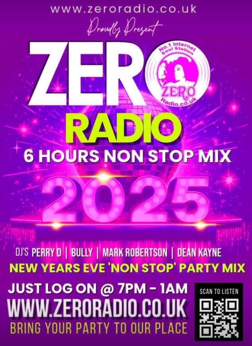 Wishing everyone all the very best for 2025! Many thanks to everyone for all the likes, re-posts &amp; comments during the last 12 months!! Don't forget to round off the year with the Zero Radio Party Mix, six hours of non-stop top tunes between 7pm and 1am! 
🙏🏻💜💜🎶🎼🎵🎤🎧