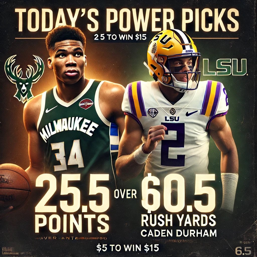 DankdataAI's tweet image. 🔥 Today’s Power Picks 🔥

🌮 Giannis Antetokounmpo (MIL vs IND) – Taco Tuesday Special: Over 25.5 Points
🏈 Caden Durham (LSU vs BAY) – Over 60.5 Rush Yards

💵 $5 to win $15 – Let’s cash this slip!

#PrizePicks #NBA #CFB #SportsBetting #DankDataPicks