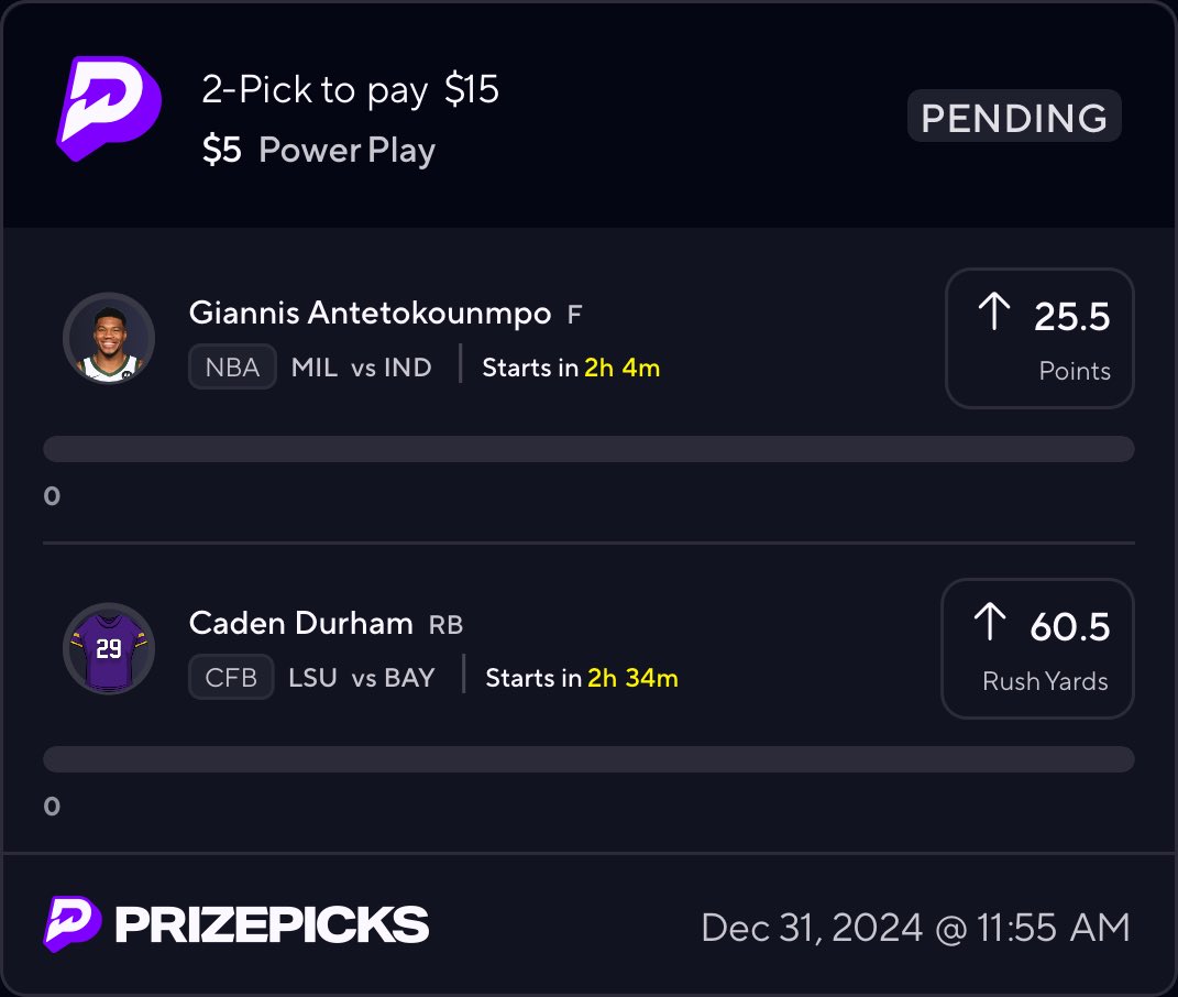 DankdataAI's tweet image. 🔥 Today’s Power Picks 🔥

🌮 Giannis Antetokounmpo (MIL vs IND) – Taco Tuesday Special: Over 25.5 Points
🏈 Caden Durham (LSU vs BAY) – Over 60.5 Rush Yards

💵 $5 to win $15 – Let’s cash this slip!

#PrizePicks #NBA #CFB #SportsBetting #DankDataPicks