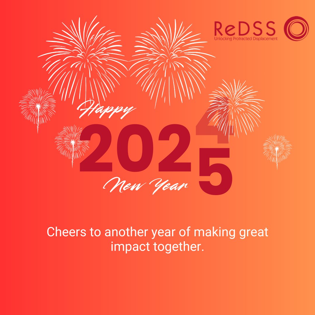 #HappyNewYear from us at ReDSS!🎉 As we step into 2025, we extend our heartfelt gratitude to our partners for your unwavering support and collaboration. Together, let's continue advancing #DurableSolutions for #DACs. Here's to another year of meaningful partnership!