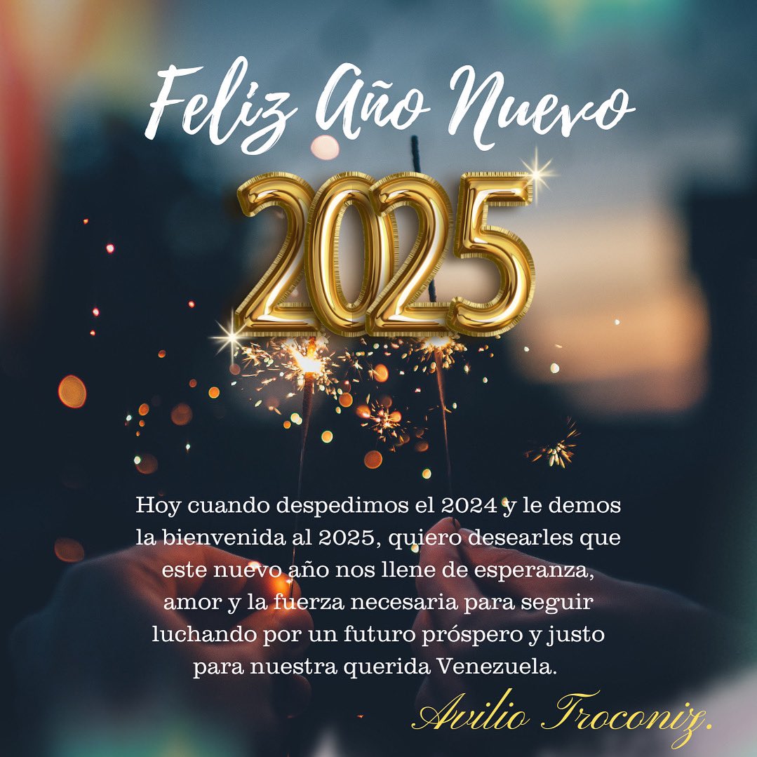A todos mis hermanos venezolanos, tanto dentro como fuera del país, les envío un abrazo fraterno. Este 2024 ha sido un año de desafíos, pero también de resiliencia y unidad. 

Sigamos creyendo en la fuerza de nuestra nación y en el poder de nuestro espíritu. #31Dic