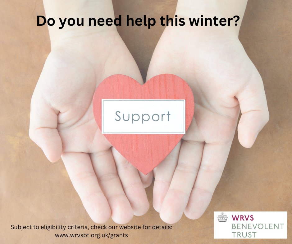 We provide grants to help with making everyday life easier at times of crisis, for present or former <a href="/RoyalVolService/">Royal Voluntary Service</a>  or <a href="/WrvsServWelfare/">WRVS Services Welfare</a>  volunteers or staff. Between now and February 2025, we are offering Winter one of grants of up to £500 
Apply here: wrvsbt.org.uk/grants/