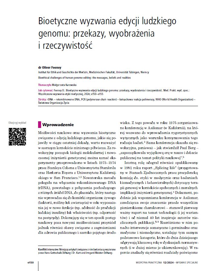 Oliver Feeney (@feeneyoliver) on Twitter photo FYI <a href="/MedPraktyczna/">Medycyna Praktyczna</a>: My 'Bioethical Challenges of Human Genome Editing: Messages, Imaginaries, and Realities', pp.150–155: and other fine articles in the December 2024 special issue of MEDYCYNA PRAKTYCZNA (all articles in Polish): ads.mp.pl/www/delivery/c… FYI <a href="/MedPraktyczna/">Medycyna Praktyczna</a>: My 'Bioethical Challenges of Human Genome Editing: Messages, Imaginaries, and Realities', pp.150–155: and other fine articles in the December 2024 special issue of MEDYCYNA PRAKTYCZNA (all articles in Polish): ads.mp.pl/www/delivery/c…
