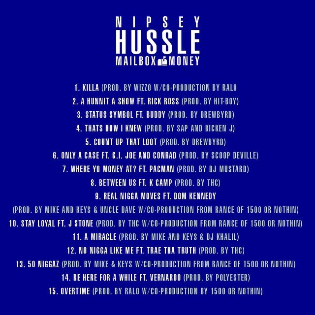HboundRap's tweet photo. 10 years ago today, Nipsey Hussle's mixtape
'Mailbox Money' is released. #AllMoneyIn https://t.co/xMhSBSnDnM