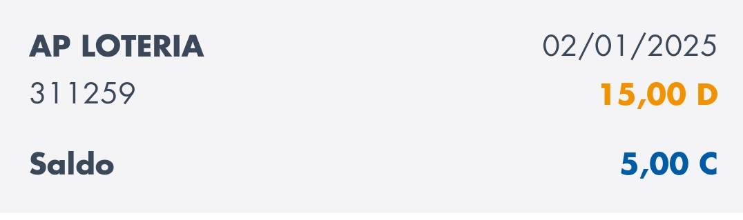 Apostei nesses números hoje, dia 31/12/24 no aplicativo da caixa, na parte loterias. Descontou o valor, porém agora tá dizendo que no extrato que tá para o dia 02/01/2025. Não entendi, se fiz a aposta para hoje para mega da virada. E ñ consigo tirar comprovante nem apostas feitas
