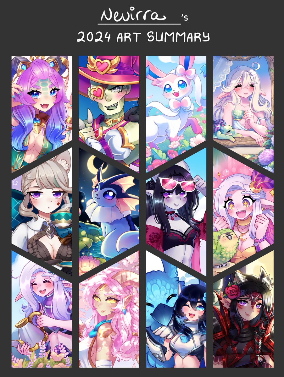 My 2024 art summary! It hasn't been too bad of a year, despite some mental ups and downs. Apparently I really liked pink this year ☺️

Thank you all so much for supporting me! I'm looking forward to all the fun and pretty things to draw next year ❤️