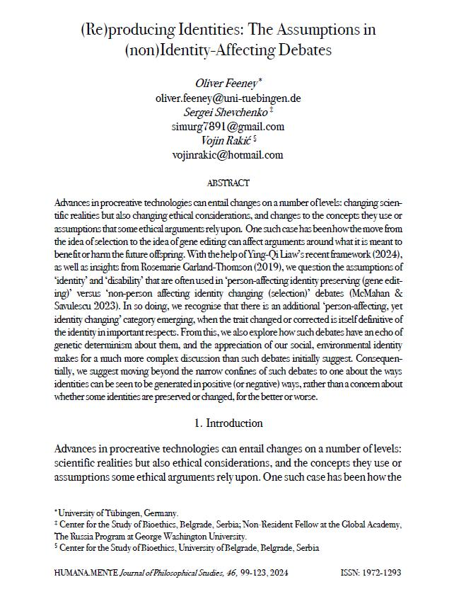 Oliver Feeney (@feeneyoliver) on Twitter photo Last publication of 2024! Delighted to have co-authored this paper with <a href="/vojiner/">Vojin Rakić</a> & Sergey Shevchenko in the Humana.Mente Special Issue Procreative Futures. Ethics and Politics of Human ‘Coming to the World’, edited by Federica Buongiorno & Matteo Galletti: humanamente.eu/index.php/HM/i… Last publication of 2024! Delighted to have co-authored this paper with <a href="/vojiner/">Vojin Rakić</a> & Sergey Shevchenko in the Humana.Mente Special Issue Procreative Futures. Ethics and Politics of Human ‘Coming to the World’, edited by Federica Buongiorno & Matteo Galletti: humanamente.eu/index.php/HM/i…