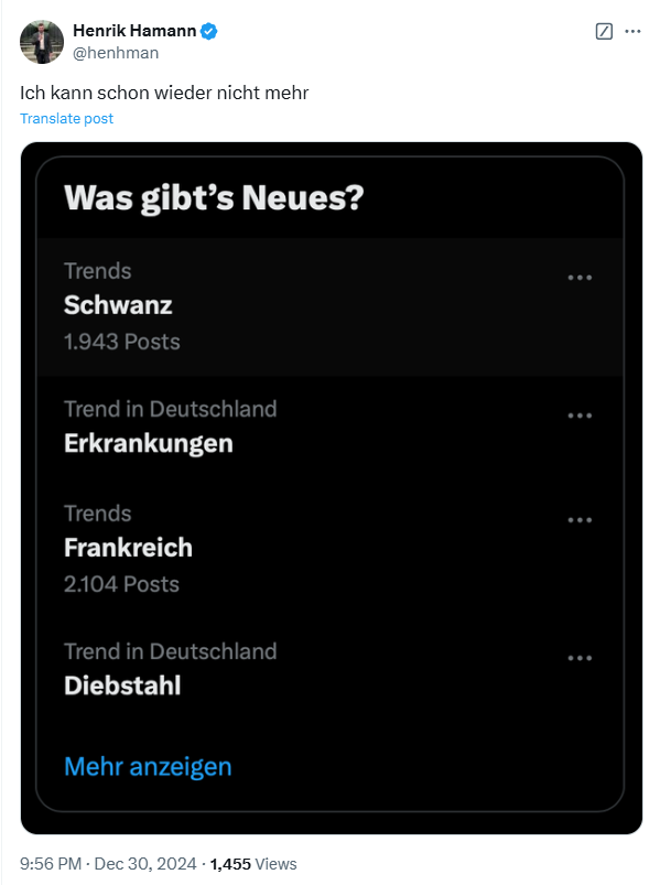 xa83de's tweet photo. @henhman Dann solltest du dir andere Hobbys suchen, du hast da *personalisierte* Trends die zu *deinen* Interessen passen. https://t.co/7d26kpCloD