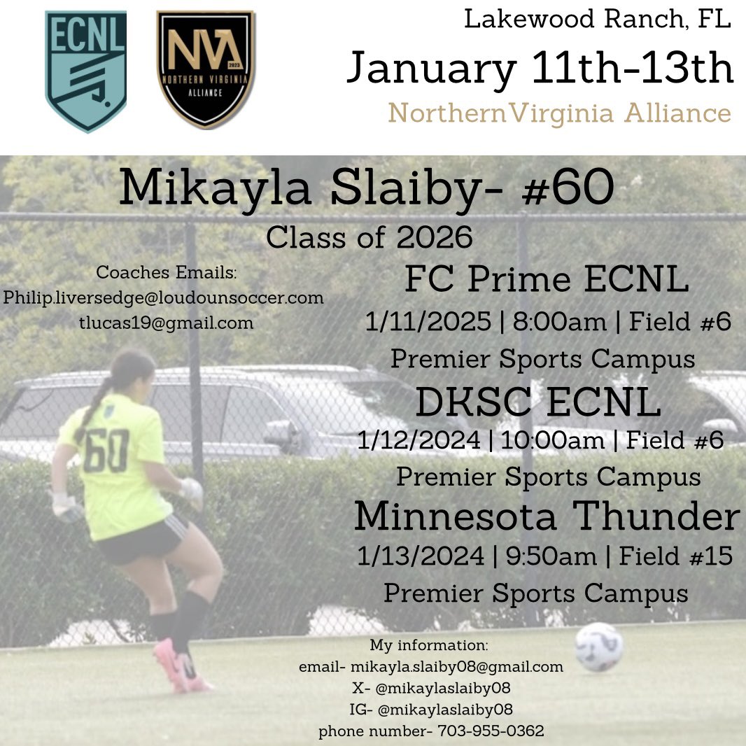 mikayla slaiby (@mikaylaslaiby08) on Twitter photo I am very excited for my first ECNL showcase this season! Here is my team’s schedule and my personal information:
<a href="/NVA2008G/">NVA2008G</a> <a href="/ECNLgirls/">ECNL Girls</a> <a href="/ImYouthSoccer/">ECNL/GA/Recruiting/College Soccer</a> <a href="/TheSoccerWire/">SoccerWire</a> <a href="/TopDrawerSoccer/">TopDrawerSoccer</a> I am very excited for my first ECNL showcase this season! Here is my team’s schedule and my personal information:
<a href="/NVA2008G/">NVA2008G</a> <a href="/ECNLgirls/">ECNL Girls</a> <a href="/ImYouthSoccer/">ECNL/GA/Recruiting/College Soccer</a> <a href="/TheSoccerWire/">SoccerWire</a> <a href="/TopDrawerSoccer/">TopDrawerSoccer</a>