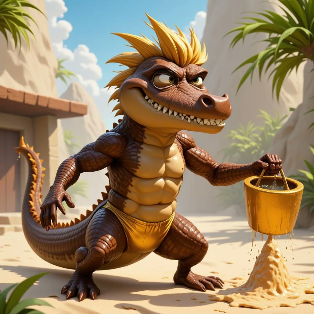 Mudchompski's tweet photo. Mudchompski's golden hour: flexing muscles and building wealth, one scoop at a time! 🏖️🐊💰 #Mudchompski #CrocMeta https://t.co/28yIOJIgxh