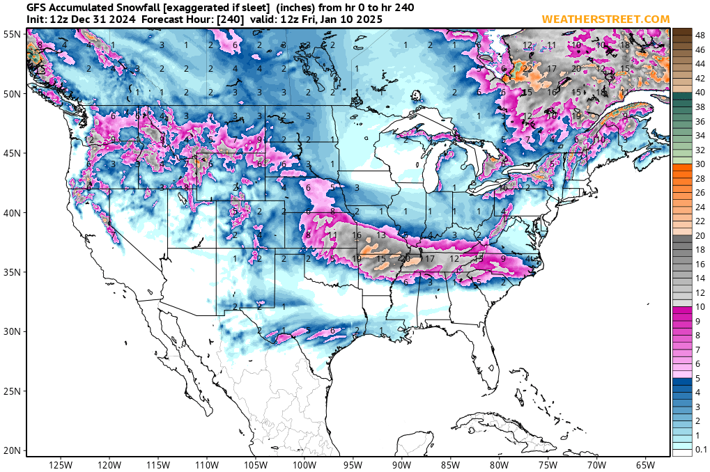TonyClimate's tweet photo. Snow forecast for every state except Florida.  The United Nations says earth is experiencing "global boiling" https://t.co/zLFJKDyzM6