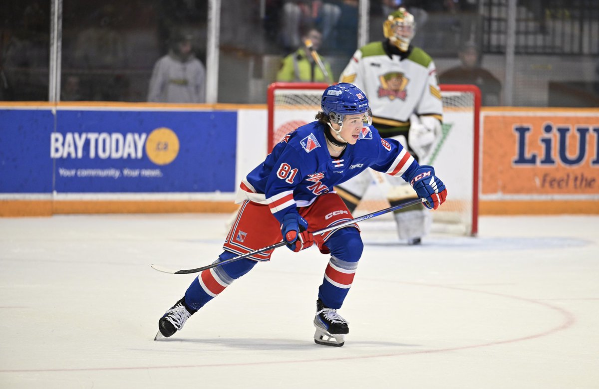 THE WAIT IS OVER ‼️

2024 First Round Pick (15th Overall), Evan Headrick is skating in his first career OHL game this afternoon in North Bay. Congratulations, Evan 👏 

📸 Tom Martineau / North Bay

#RTown | #BattleBuilt