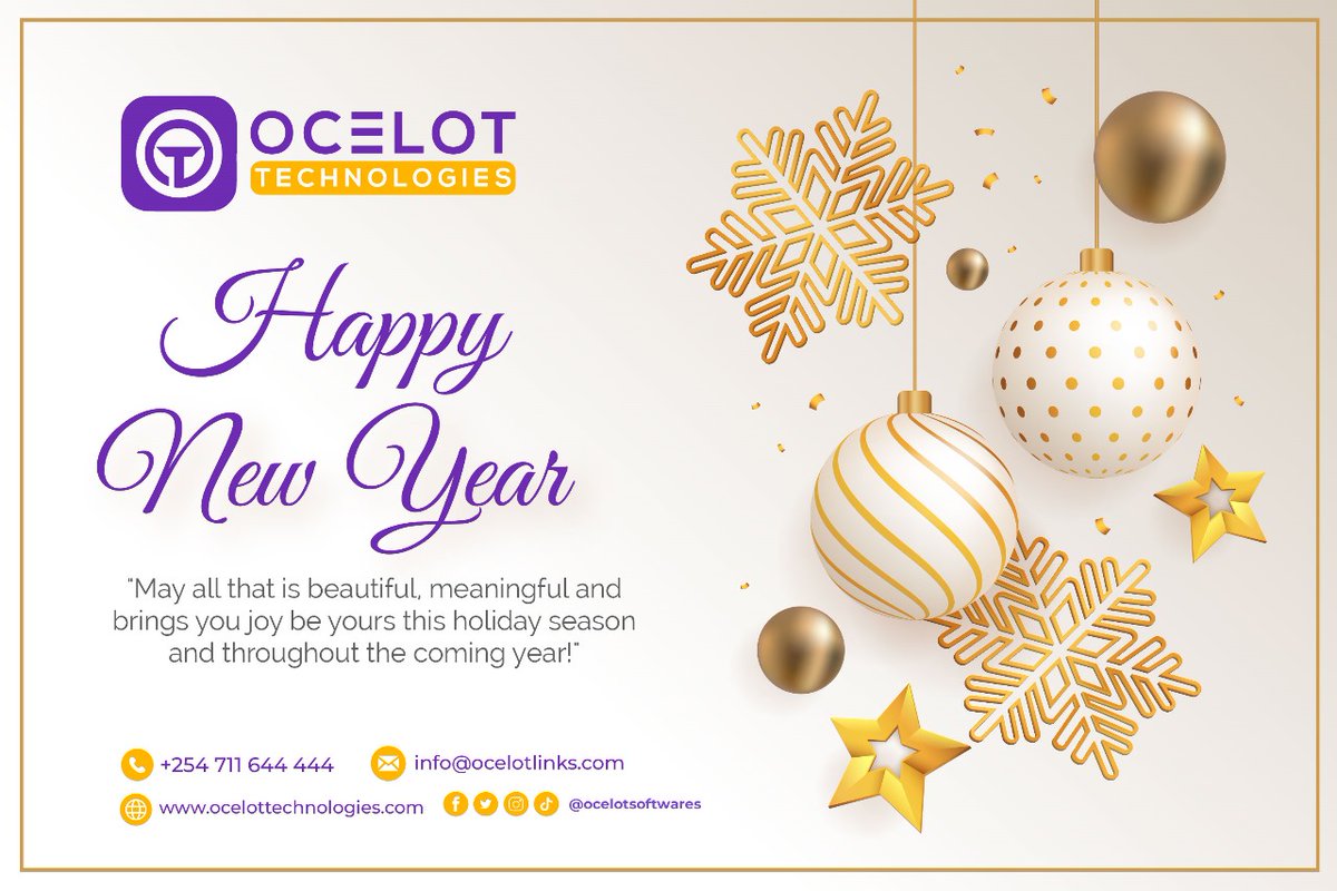 Ocelot Technologies Limited takes this opportunity to wish all Kenyans a happy new year 2025🎉
As we continue to empower Business through our Ocelot Links POS 
A simple solution for everyday success
1. Realtime business insights 
2. Stay Tax Compliant 
3. Boost customer Loyalty