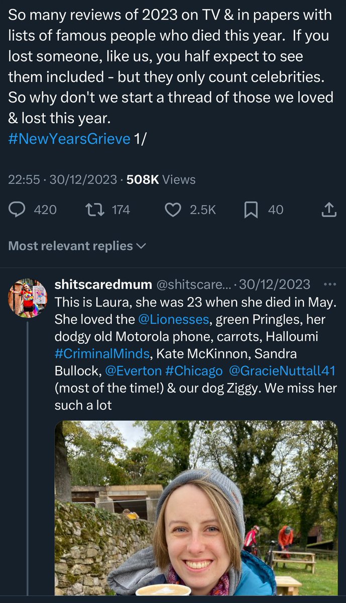 shitscaredmum's tweet image. Last year I started a thread where we posted about the people we’d loved &amp;amp; lost in 2023 &amp;amp; I thought we should do it again for 24
My thoughts go to Isabelle, Billy, Joshua, Mike, Ollie, Martin, Jilly, Ben, Kate &amp;amp; our beloved Ziggy
Please feel free to share your #NewYearsGrieve ❤️