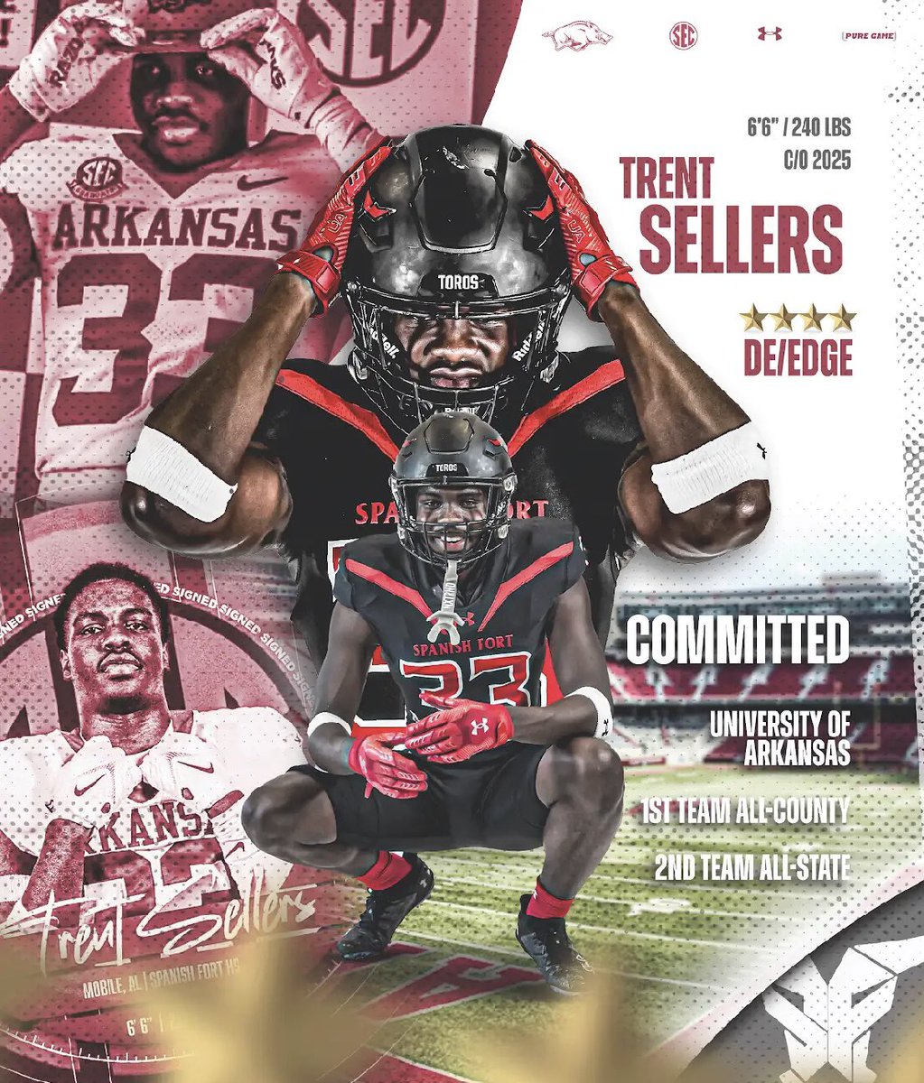 Spanish Fort Toros Media (@sforttorosmedia) on Twitter photo Congrats to <a href="/TrentSellers10/">Trent Sellers</a> on his commitment to <a href="/RazorbackFB/">Arkansas Razorback Football</a>
#RecruitToros ~ #ToroNation
<a href="/aldotcomPreps/">AL.com H.S. Sports</a> | <a href="/GCMSportsAL/">Gulf Coast Media Sports</a>
<a href="/HallTechSports1/">Hall-Tech Sports</a> | <a href="/AL6AFootball/">Alabama6AFootball</a>
<a href="/RazorbackFBRec/">Arkansas Football Recruiting</a> | <a href="/GregSmithRivals/">Greg Smith</a> Congrats to <a href="/TrentSellers10/">Trent Sellers</a> on his commitment to <a href="/RazorbackFB/">Arkansas Razorback Football</a>
#RecruitToros ~ #ToroNation
<a href="/aldotcomPreps/">AL.com H.S. Sports</a> | <a href="/GCMSportsAL/">Gulf Coast Media Sports</a>
<a href="/HallTechSports1/">Hall-Tech Sports</a> | <a href="/AL6AFootball/">Alabama6AFootball</a>
<a href="/RazorbackFBRec/">Arkansas Football Recruiting</a> | <a href="/GregSmithRivals/">Greg Smith</a>