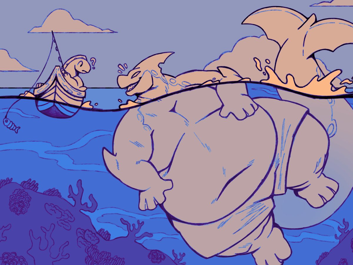 Crash is always down to give Bleu some tips on the best bait to use, as long as he gets a share of the haul 🐟  

Gift for <a href="/makrawa469/">Nishkii</a>!! 💙