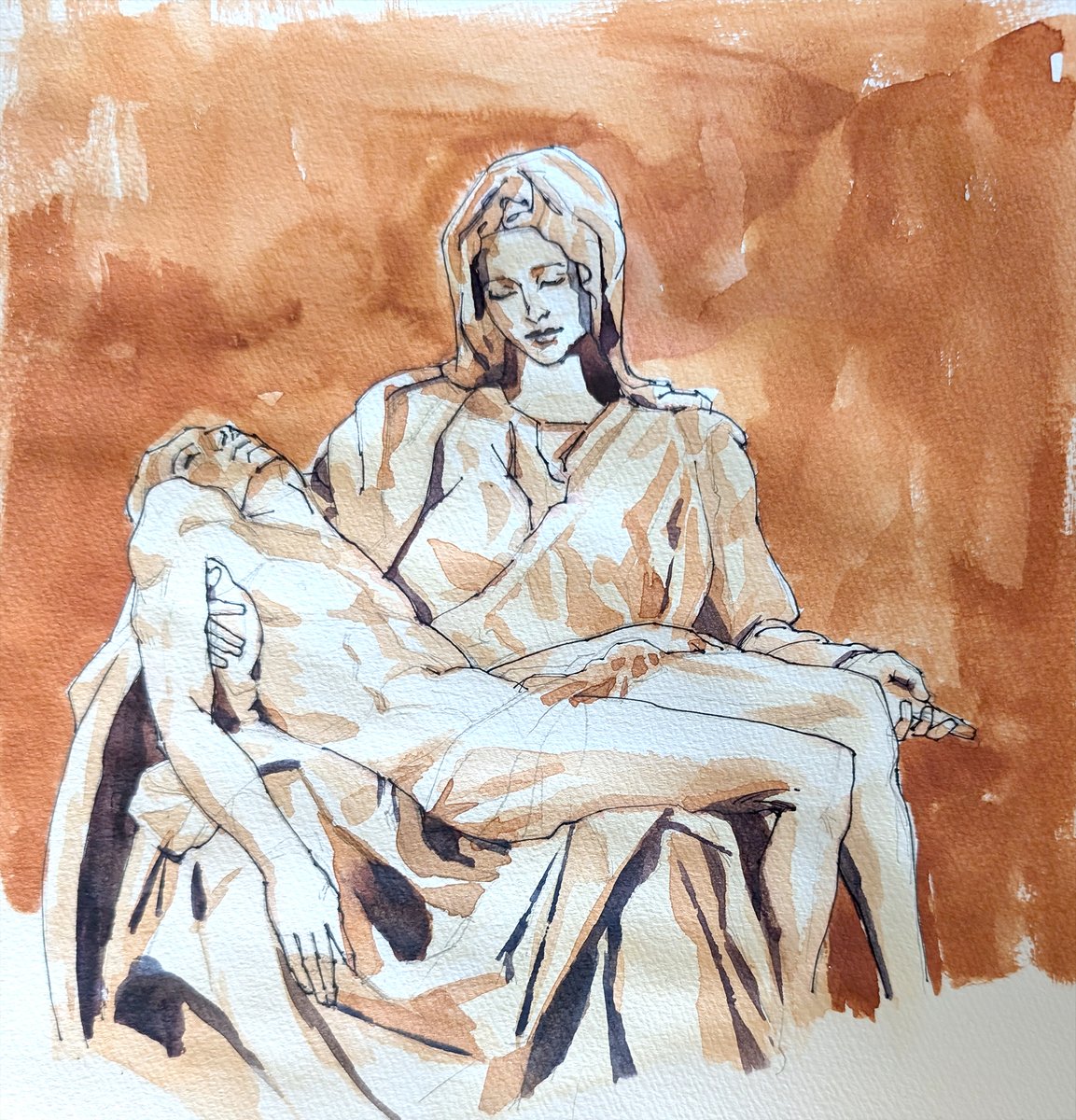 Perplexity_00's tweet image. Study of the Pietà by Michelangelo

You really gain a much deeper appreciation of a work through doing a study of it. I could probably paint this 100 times and still learn something from it. Absolute masterpiece.