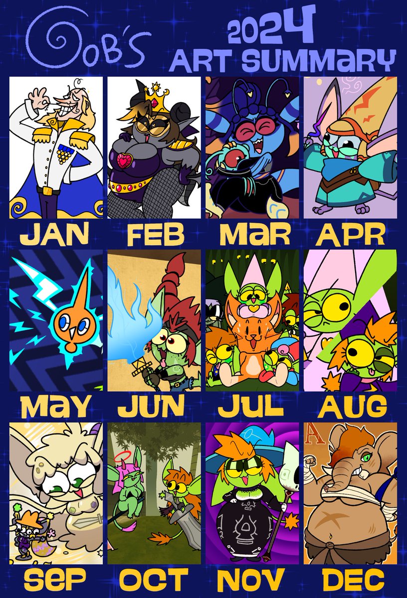 Another year comes and goes! Had some lulls here and there, made a bunch of stuff I can't post here 😅
But I'm very happy with what all I did! Hopefully the harder times are behind and I manage to focus on the bigger things! Fingers crossed, and happy new year! 🎉 #Artsummary2024
