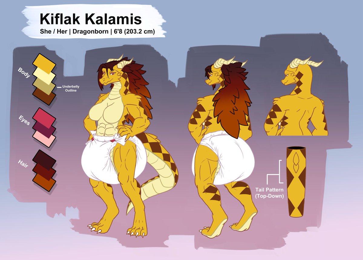 Ref sheets for <a href="/Jacora_Livierre/">Jacora</a> 's dragonborn

Done as a gift ^^