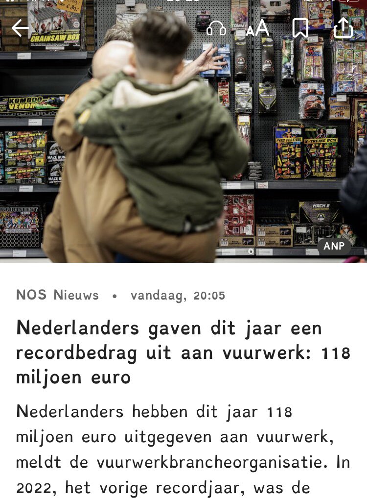 Hier moet staan: “Nederlandse winkels verkochten dit jaar voor 118 miljoen euro vuurwerk”.  #fakenews 
Wat Nederlanders uitgaven aan vuurwerk is heel veel meer.