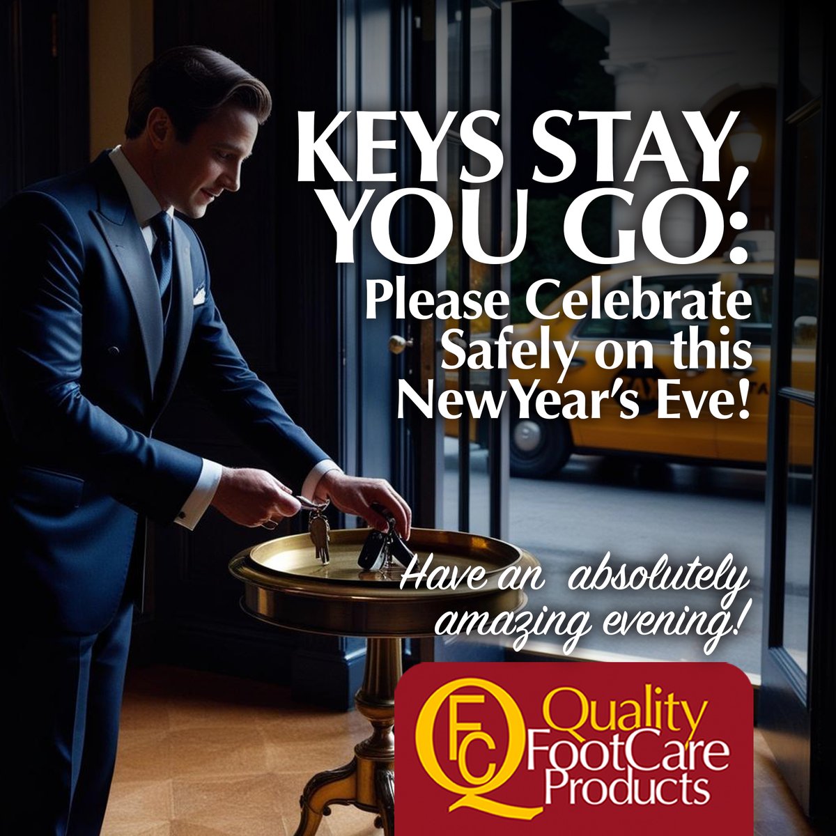 FootcareQuality's tweet photo. 🎉✨ Happy New Year’s Eve! ✨🎉 Celebrate safely—don’t drink and drive! 🚫🍸 Plan ahead with a designated driver, rideshare, or cab. Here’s to a joyful and responsible start to 2025! 🥂💛 #NewYearsEve #DriveSafe #CelebrateResponsibly https://t.co/A3msJaKwnD