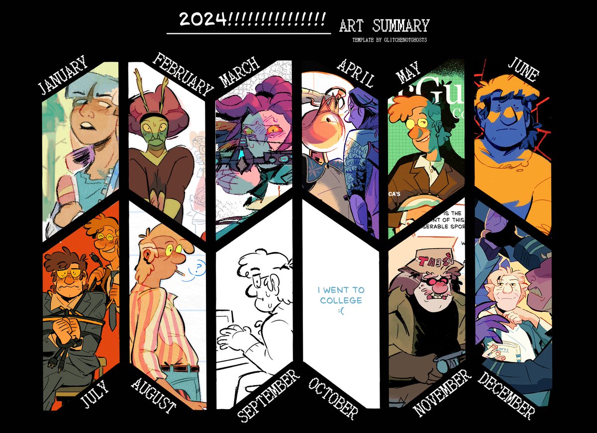 art summary for 2024 ^_^ really happy with all I managed to accomplish artistically this year... here's to more finished larger-scale projects in 2025!