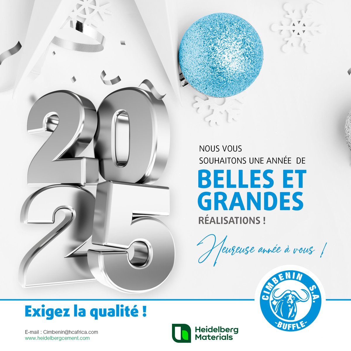 CIMBENIN1's tweet photo. Heureuse année 2025
#nouvelan #CIMBENIN #projetdevie #cimenterie #wasexo #cimentmaçon #Benin #construction #engagement #maison #route #infrastructure #architecte #geniecivil https://t.co/fAIcIcvvRL