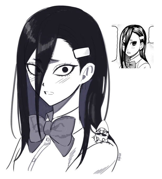 quick Kouki panel redraw but I gave her the dead fish eyes back because I think they're extra cute

#Dandadan #ダンダダン 