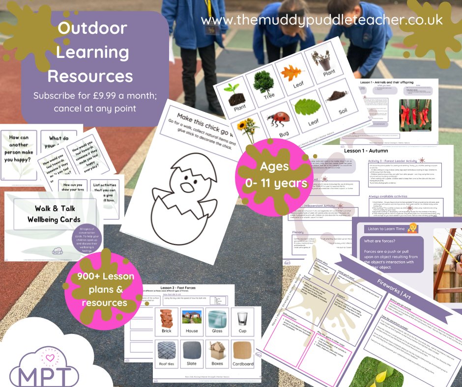 MuddyTeachers's tweet image. Looking for some ideas to take your teaching outside? Well, we&apos;ve got just what you need. Get your hands on over 900+ lesson plans and ideas that will have you teaching in the great outdoors. 
Check it out here: 🌳themuddypuddleteacher.co.uk/pricing/
#happyteaching #muddypuddleteachers