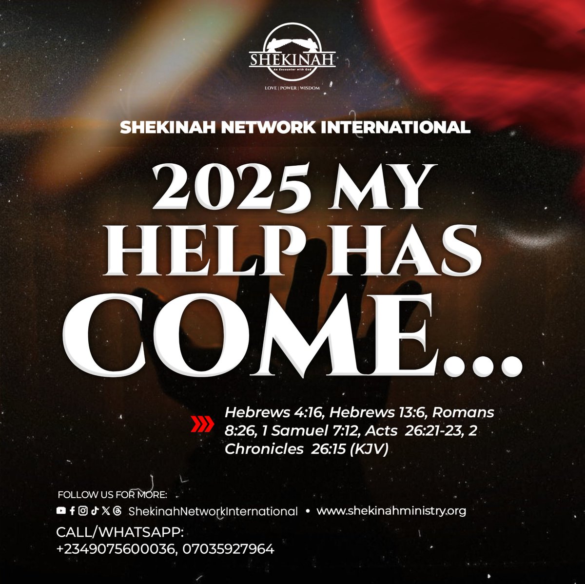 Behold 2025 Shall be For us in Shekinah Network International Our Year Of Divine Help.

With Apostle Philip Cephas.
Shekinah Declaration For the year 2025 WITH Apostle Philip Cephas