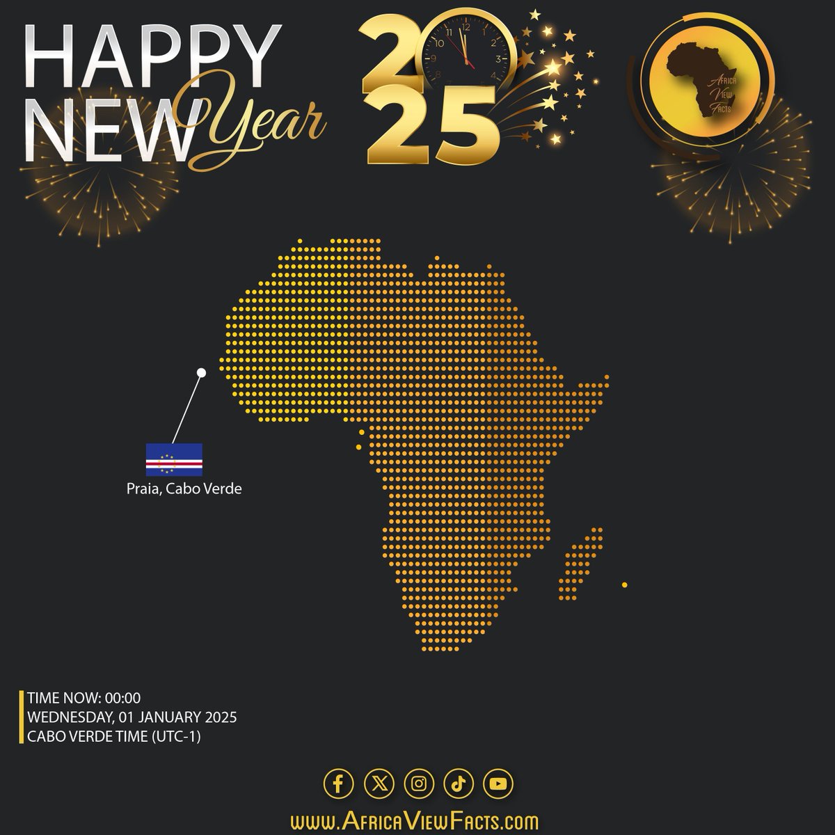 AfricaViewFacts's tweet image. Cape Verde 🇨🇻 enters New Year 2025

The last African country to welcome a new year.

Africa spans six time zones, ranging from UTC-1 to UTC+4.