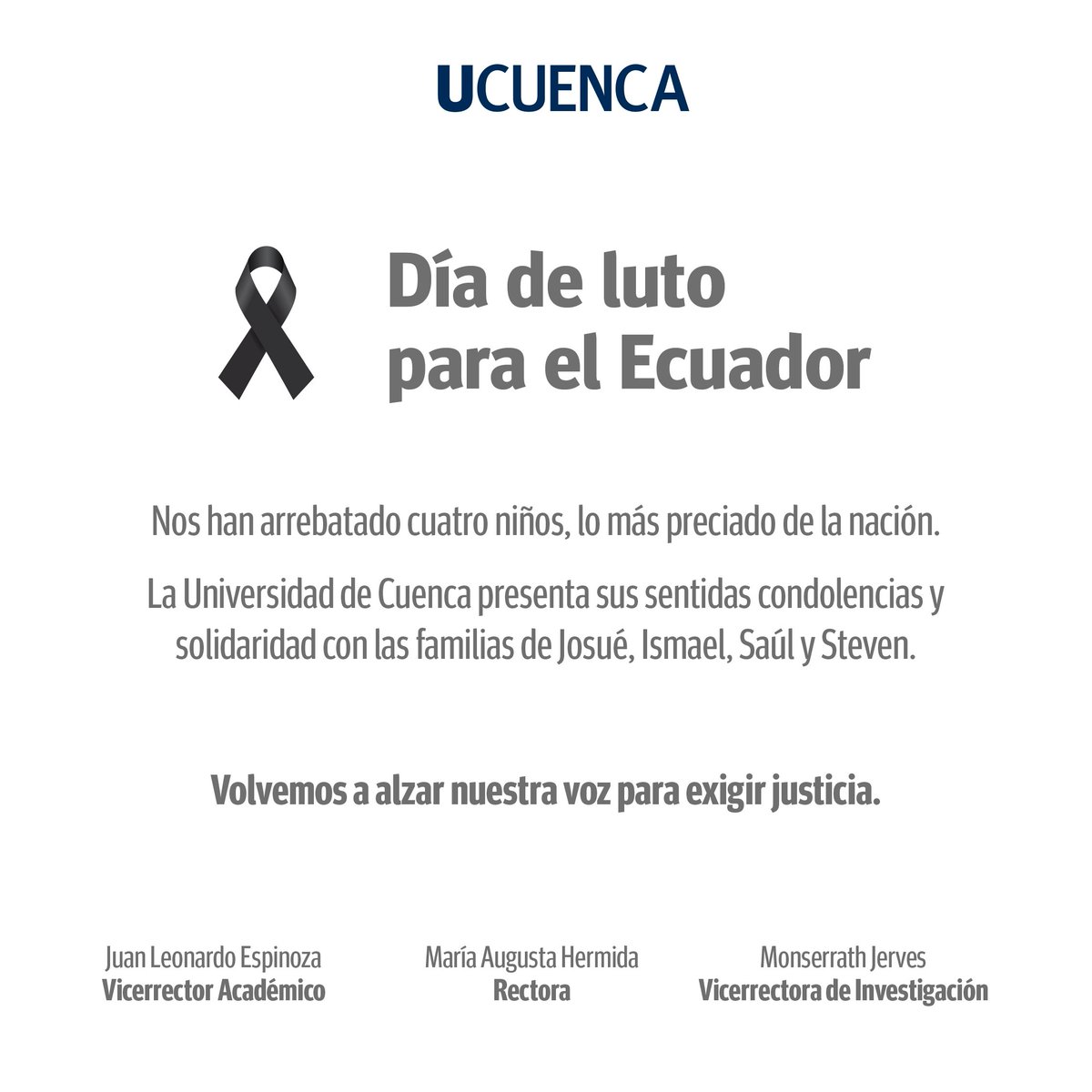 Día de luto para el Ecuador 
🕊️ Volvemos a alzar nuestra voz para exigir justicia.